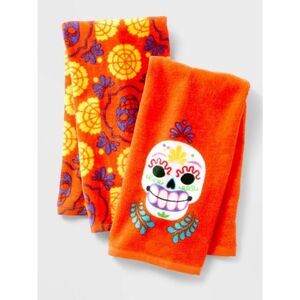 4 PK- Sugar Skulls Soft Thick Hand Towels Orange